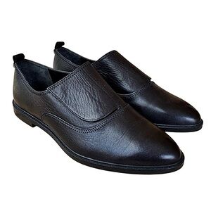 CALVIN KLEIN “Dayo” Black Leather w/ Velcro Flap Flats